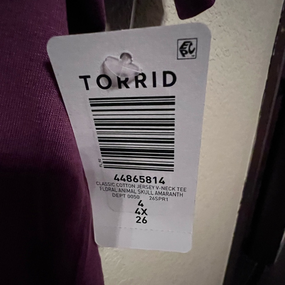 BRAND NEW Torrid Purple V-Neck Tee with Embroidered Skull and Floral Accent - Picture 3 of 4